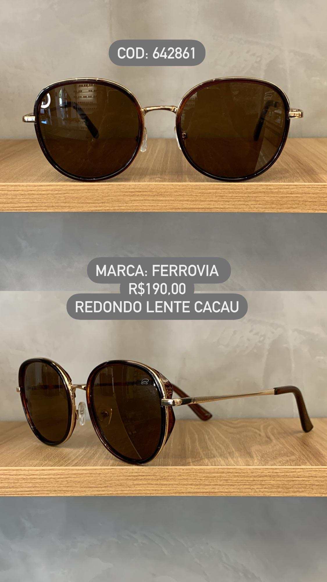 Óculos de Sol Ferrovia Feminino Redondo com Lente Cacau em Metal 642861