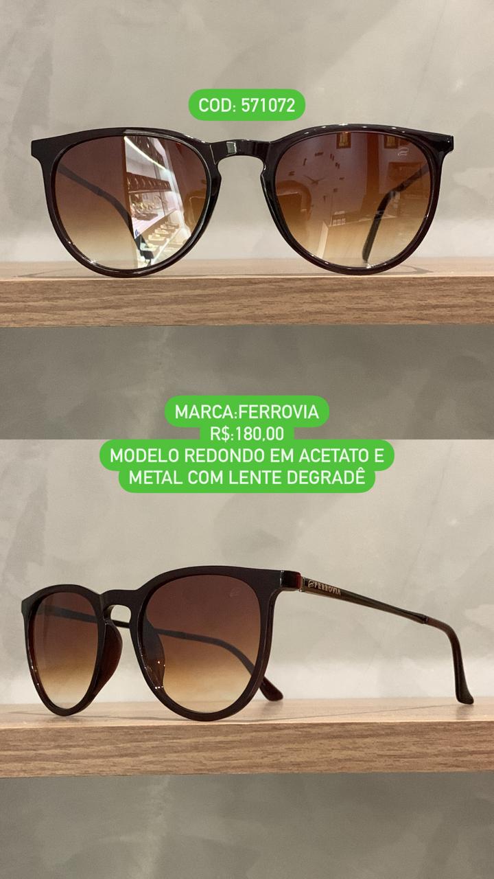 Óculos de Sol Ferrovia Feminino Rajado Fosco Redondo Acetato e Metal com Lente Degrade 571072
