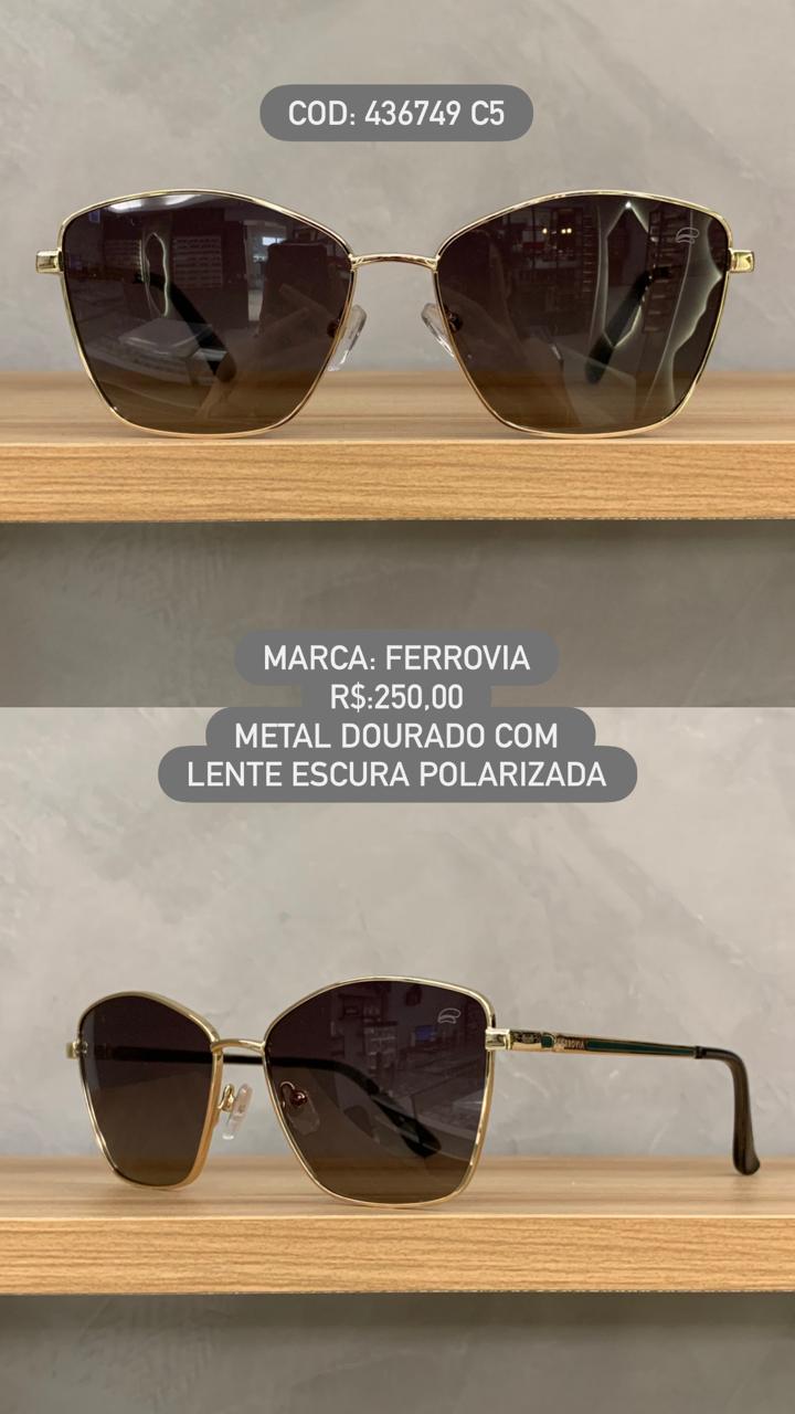Óculos de Sol Ferrovia Feminino Style Dourado com Lente Degrade  Polarizada em Metal 436749 C5