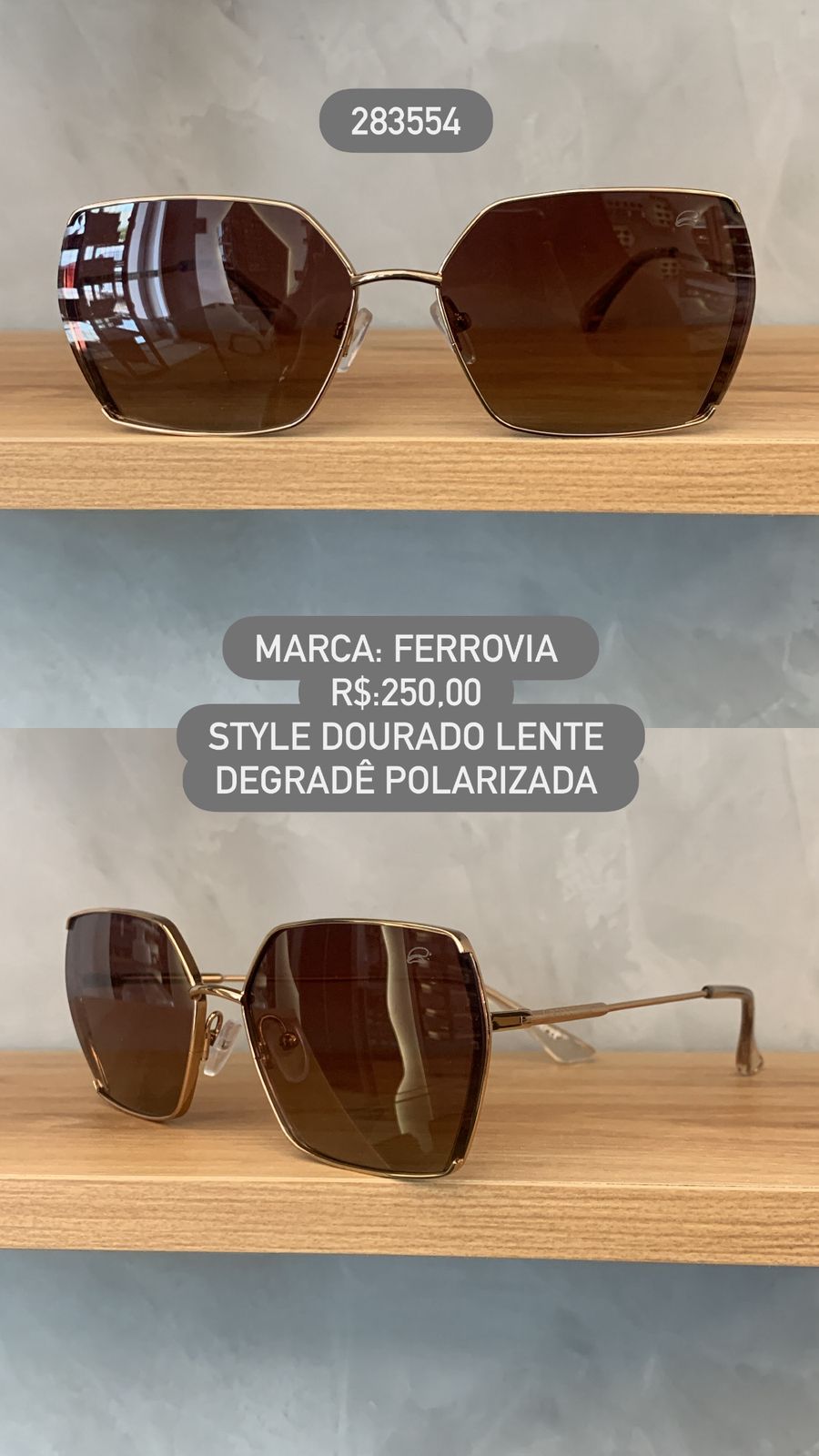 Óculos de Sol Ferrovia Feminino Style Dourado Lente Degrade Dourada Polarizada em Metal 283554