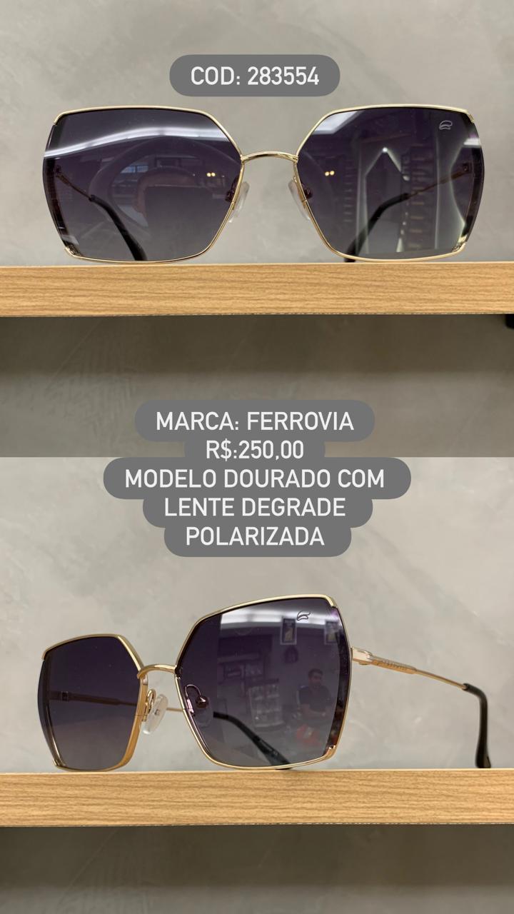 Óculos de Sol Ferrovia Feminino Style Dourado Lente Degrade Vinho Polarizada em Metal 283554