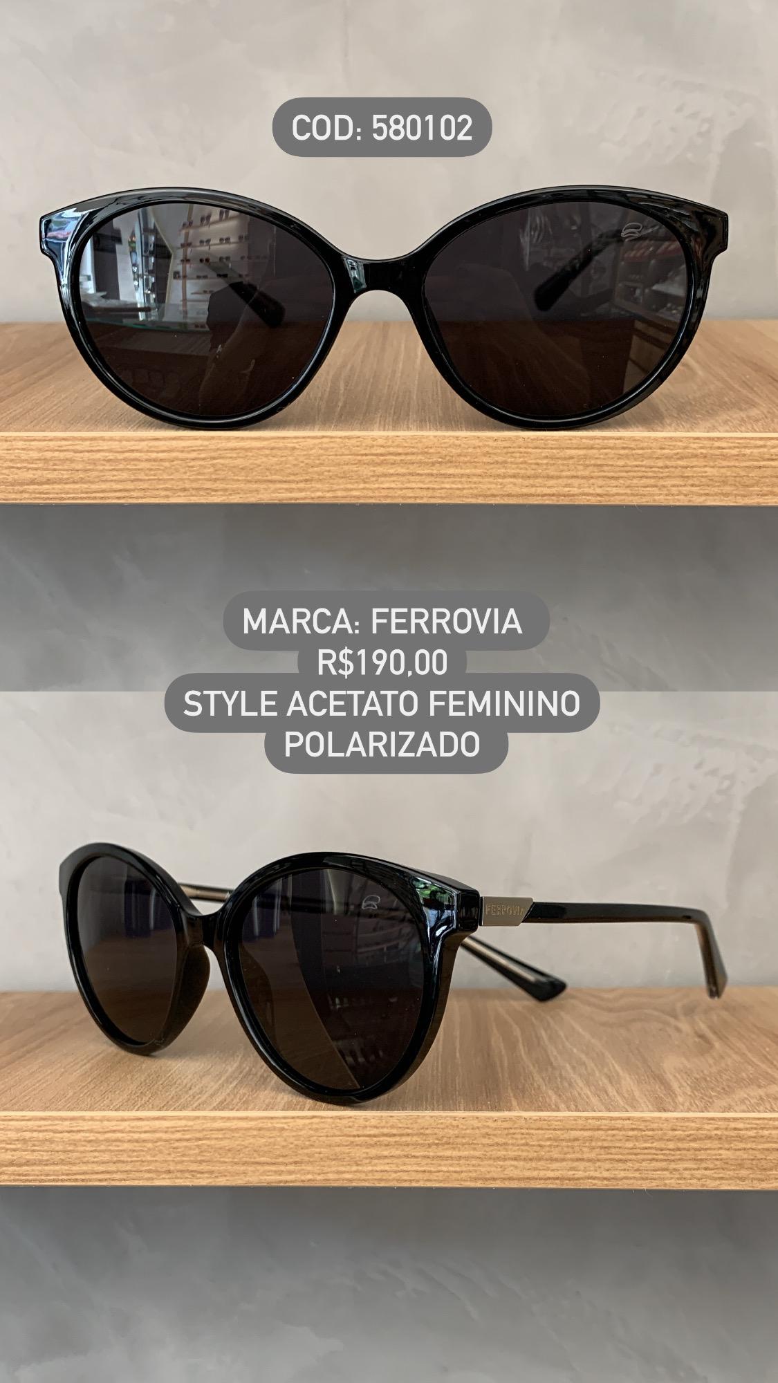Óculos de Sol Ferrovia Feminino Style Preto em Acetato Polarizado 580102