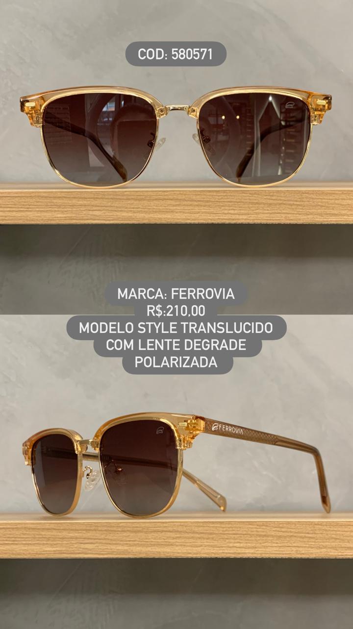 Óculos de Sol Ferrovia Feminino Translucido Dourado Metal e Acetato Lente Degrade Polarizada 580571