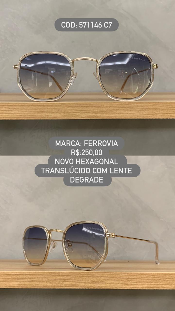 Óculos de Sol Ferrovia Feminino Translucido Novo Hexagonal com Lente Degrade em Metal 571146 C7