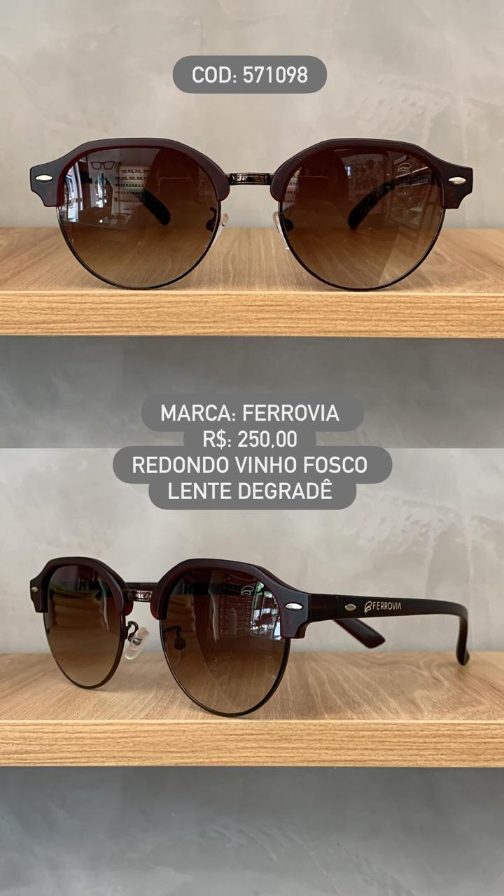 Óculos de Sol Ferrovia Feminino Vinho Fosco Redondo Lente Degradê Acetato e Metal 571098