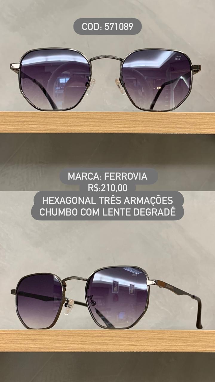Óculos de Sol Ferrovia Hexagonal Três Armações Chumbo com Lente Degrade Metal 5208 571089