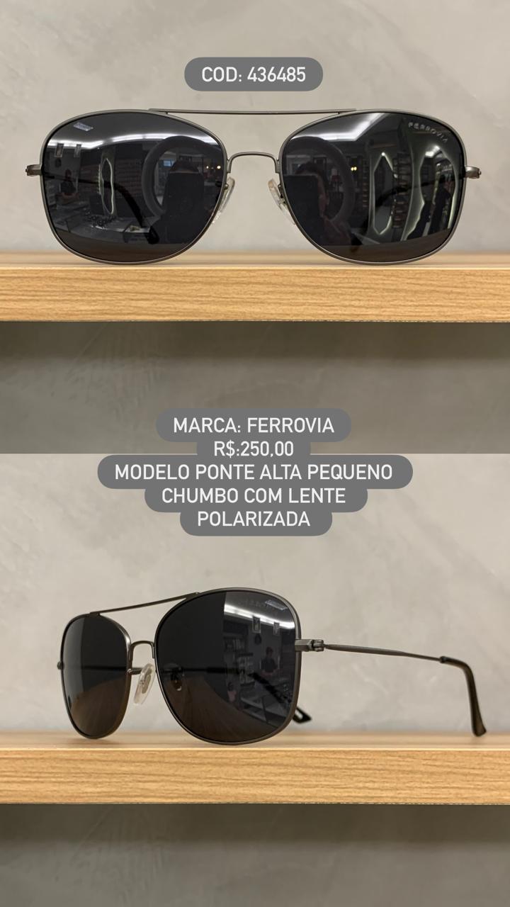 Óculos de Sol Ferrovia Masculino Aviador Chumbo com Lente Preta Ponte Alta Polarizado em Metal 436485