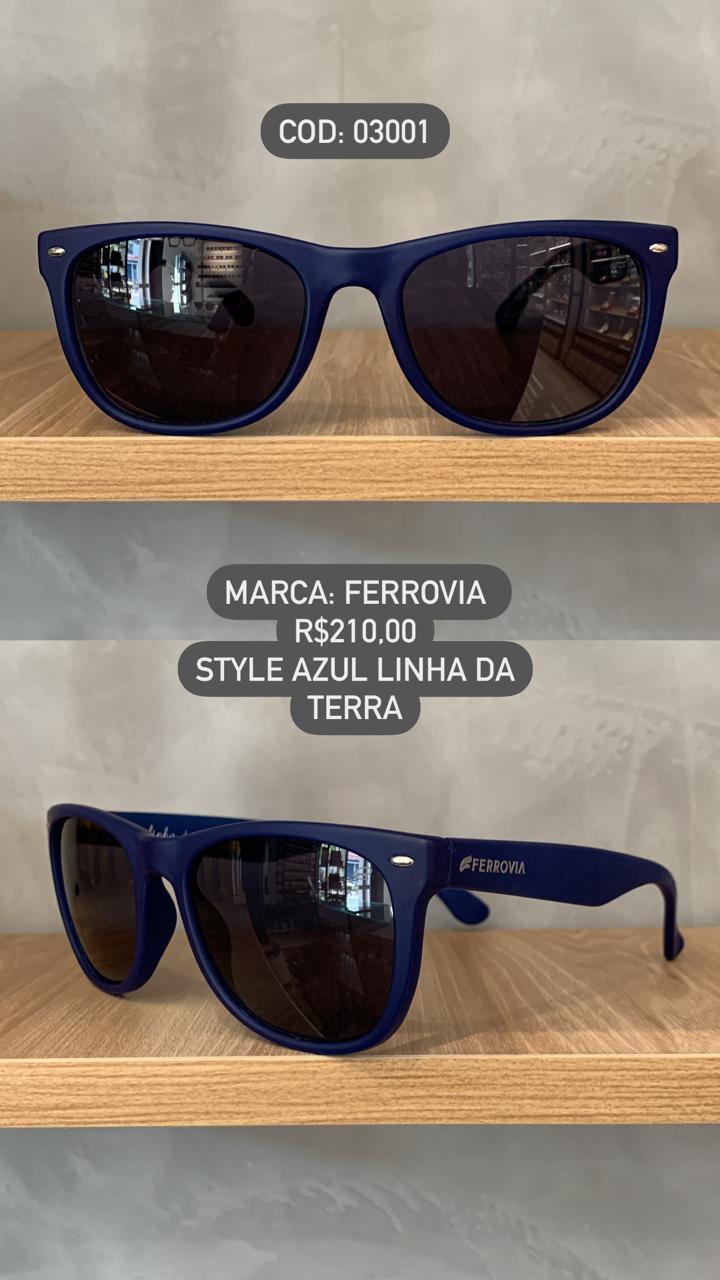 Óculos de Sol Ferrovia Masculino Azul Fosco Style Quadrado  Lente Preta Acetato Linha da Terra Feito a Mão 03001_