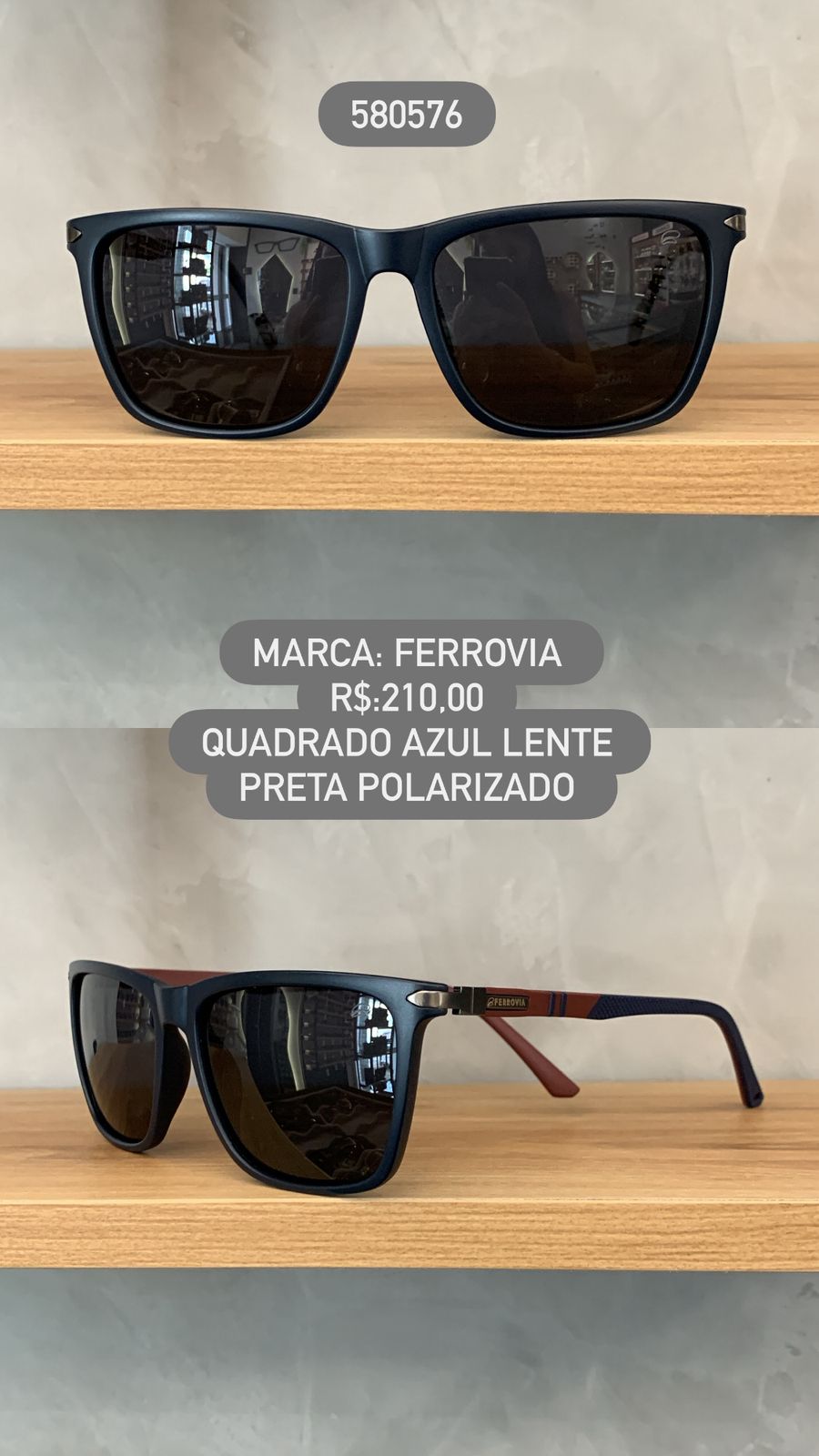 Óculos de Sol Ferrovia Masculino Azul com Vinho Quadrado Lente Preta Polarizado Acetato 580576