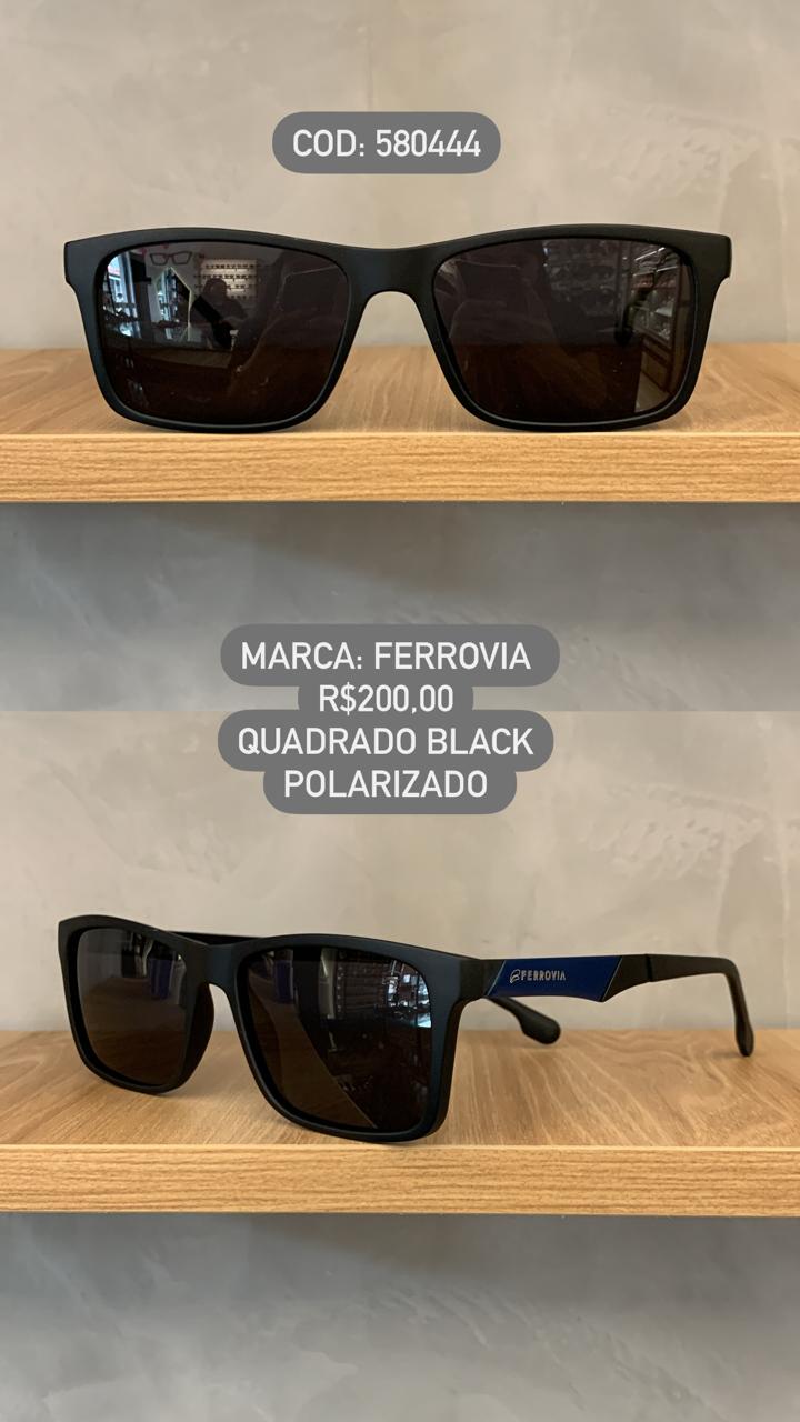 Óculos de Sol Ferrovia Masculino Black fosco Quadrado Lente Preta Polarizado em Acetato 580120