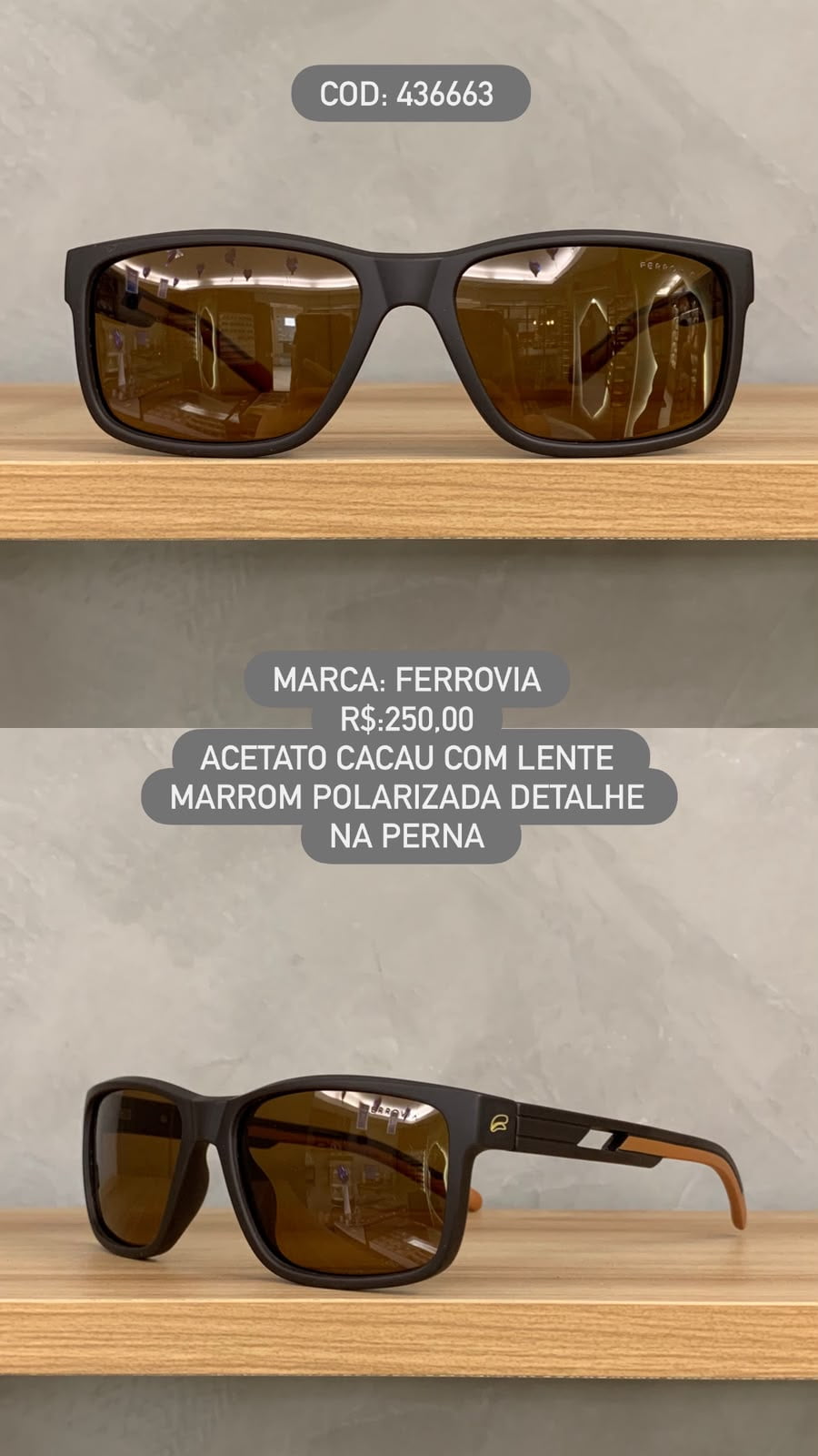 Óculos de Sol Ferrovia Masculino Cacau Fosco com Lentes Marrom Polarizadas em Acetato 436663 6205