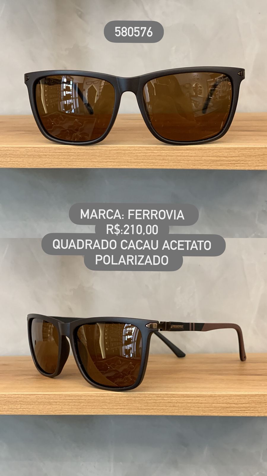 Óculos de Sol Ferrovia Masculino Cacau Quadrado Polarizado Acetato 580576