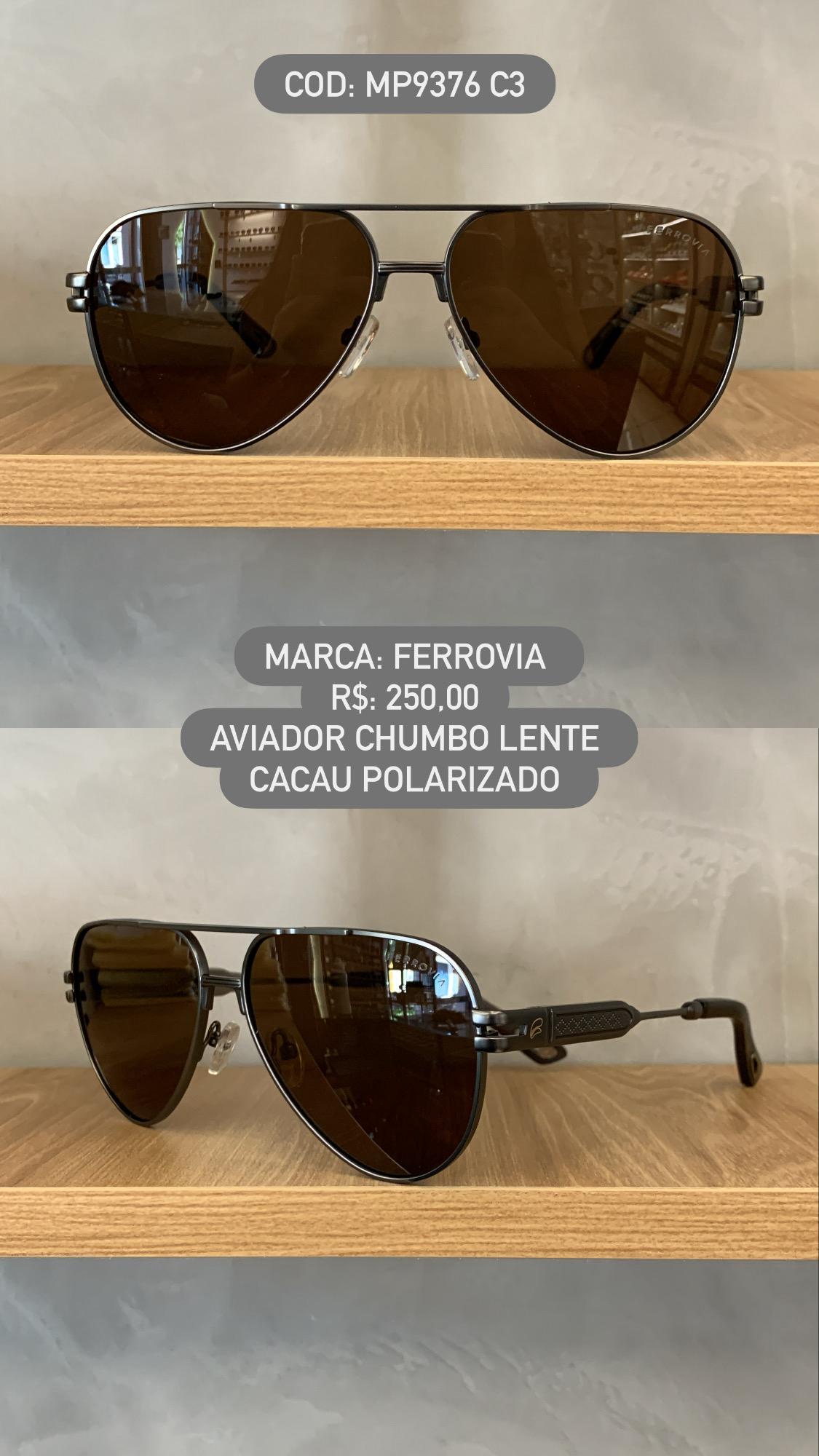 Óculos de Sol Ferrovia Masculino Chumbo Aviador Ponte Alta com Lente Cacau Polarizada MP9376 C3