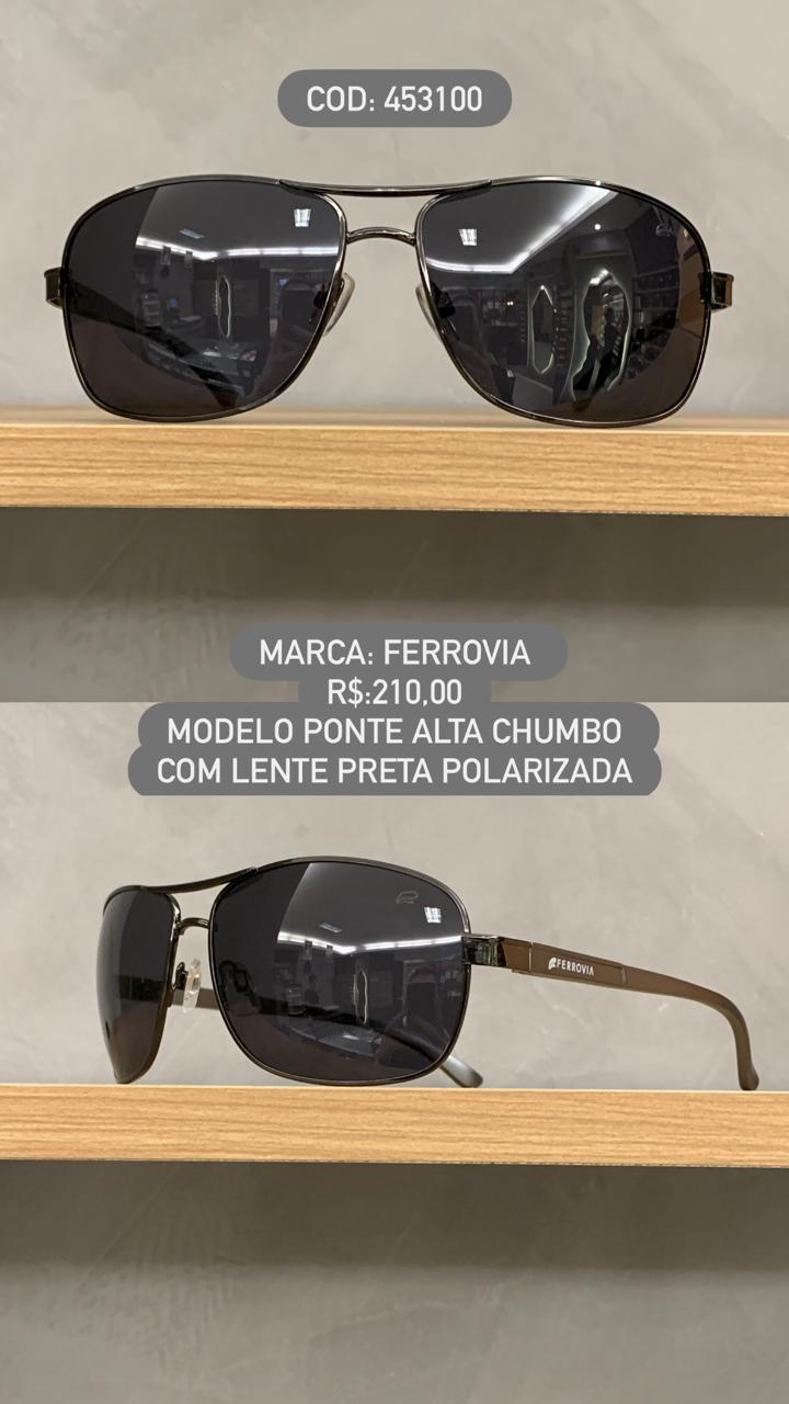 Óculos de Sol Ferrovia Masculino Chumbo Ponte Alta com Lente Preta Polarizada em Metal 453100