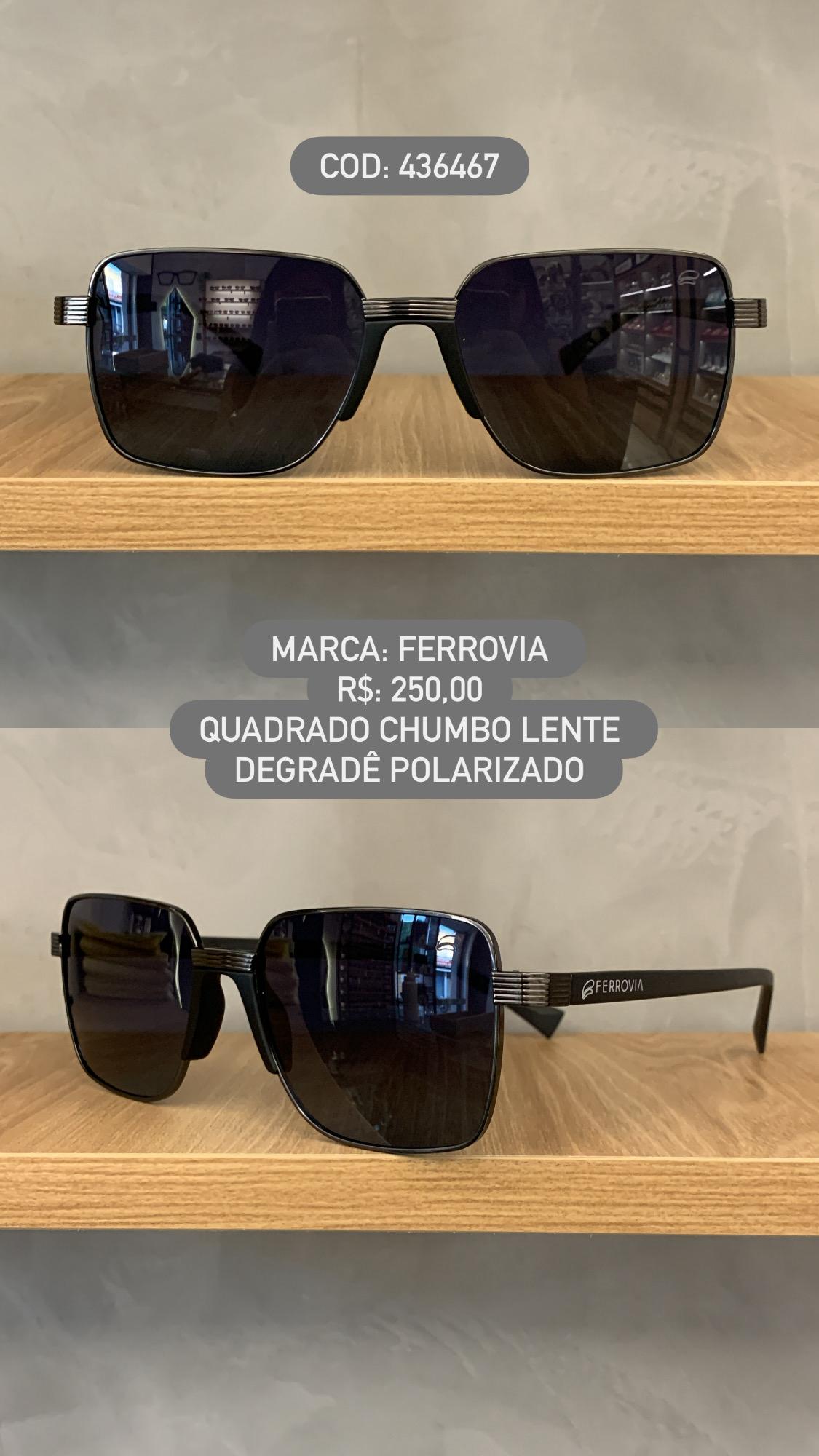 Óculos de Sol Ferrovia Masculino Chumbo Quadrado Metal com Lente Degradê polarizado 436467