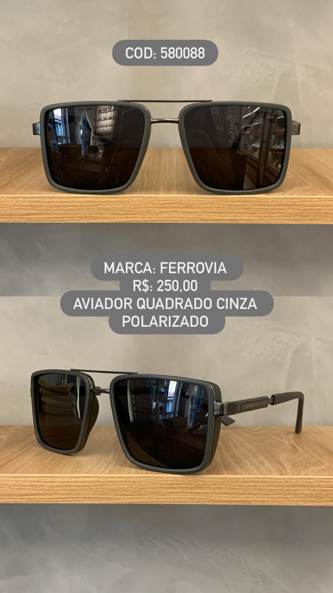 Óculos de Sol Ferrovia Masculino Cinza Fosco Aviador Quadrado Ponte Alta com Lente Polarizada 580088