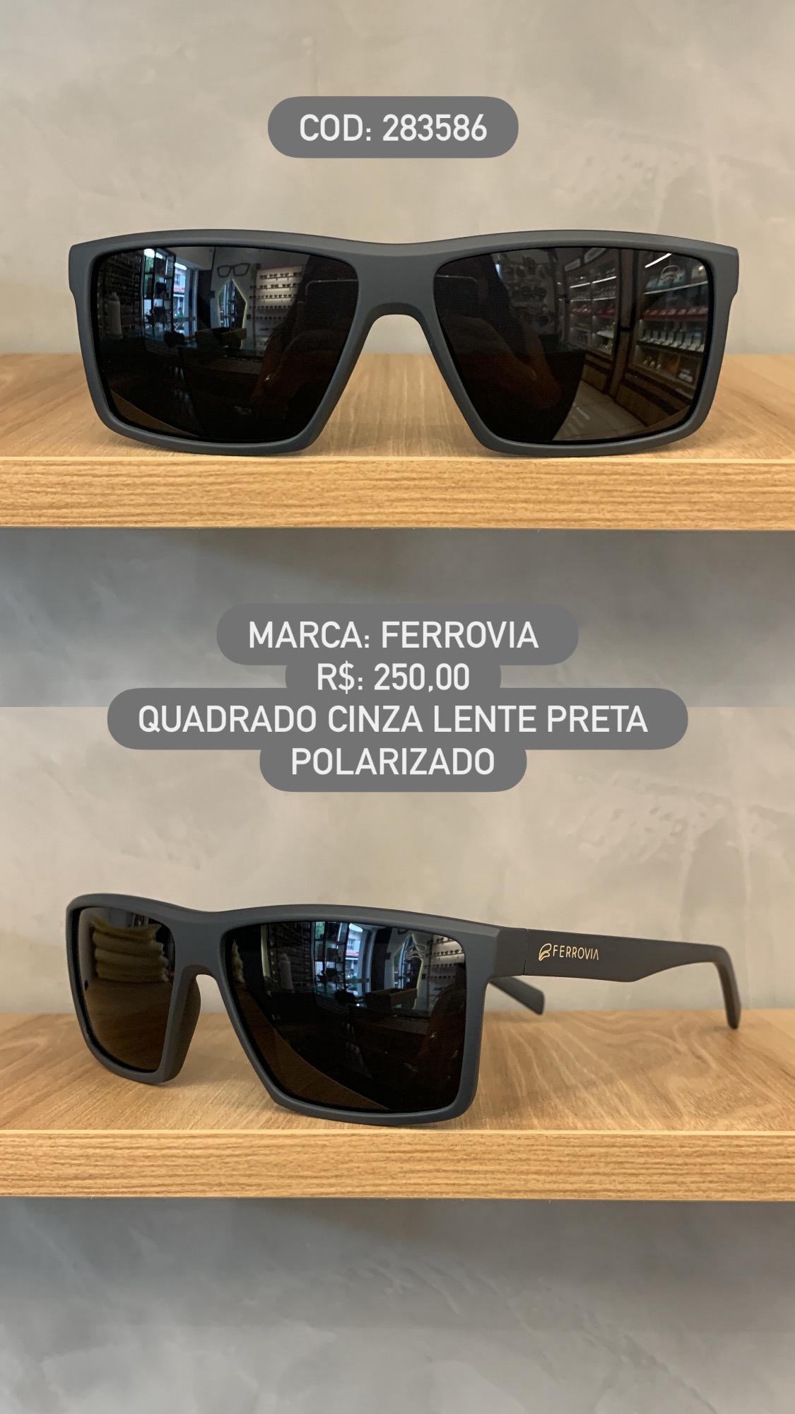 Óculos de Sol Ferrovia Masculino Cinza fosco Quadrado Lente Preta Polarizado em Acetato 283586