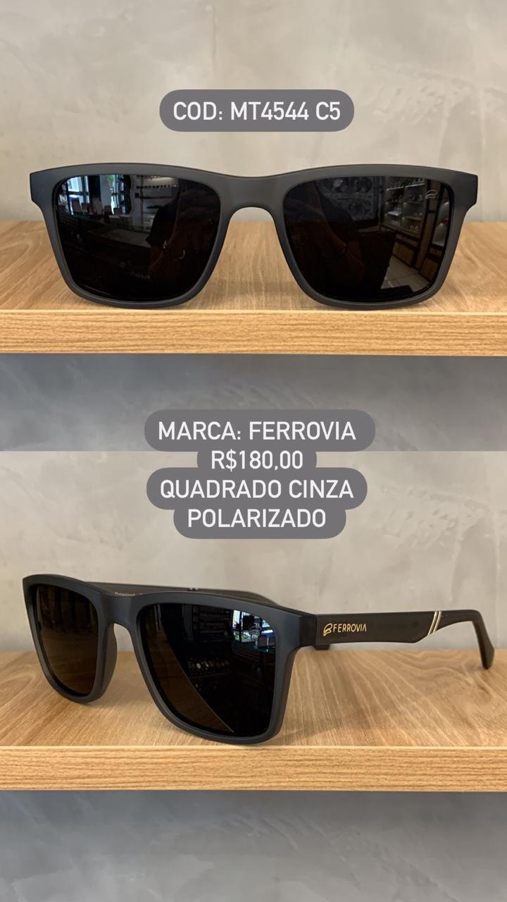 Óculos de Sol Ferrovia Masculino Cinza Quadrado com Lente Preta Polarizado em Acetato MT4544 C5