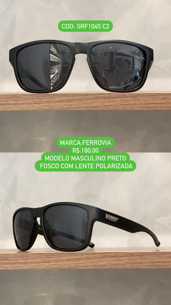 Óculos de Sol Ferrovia Masculino Preto Fosco Lupa Lente Preta Acetato Polarizado SRF1045 C2