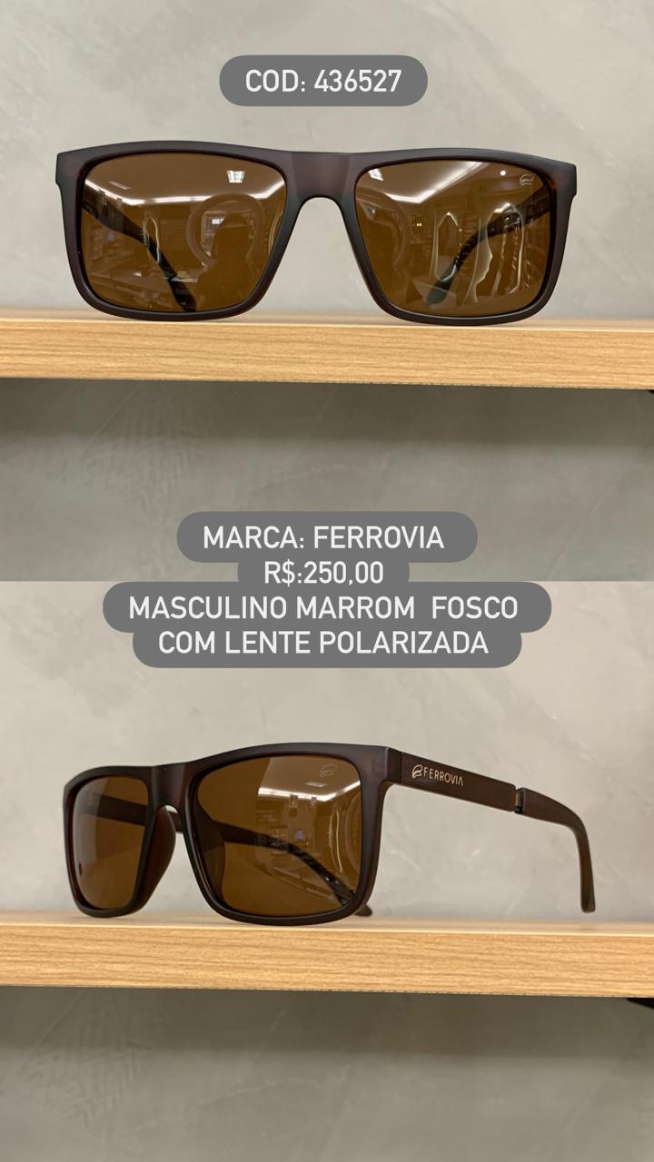 Óculos de Sol Ferrovia Masculino Marrom Fosco com lente Polarizada em Acetato 436527