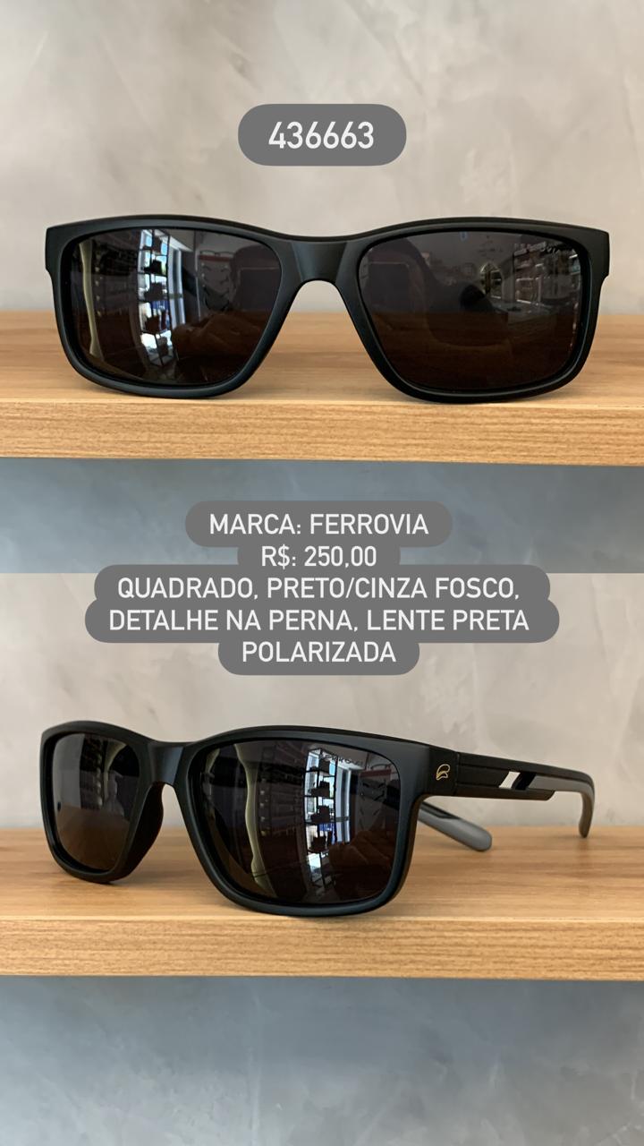 Óculos de Sol Ferrovia Masculino Preto e Cinza Fosco com Lentes Pretas Polarizadas em Acetato 436663 6205