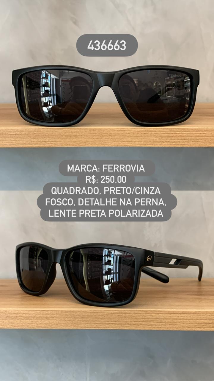 Óculos de Sol Ferrovia Masculino Preto e Cinza Fosco com Lentes Pretas Polarizadas em Acetato 436663