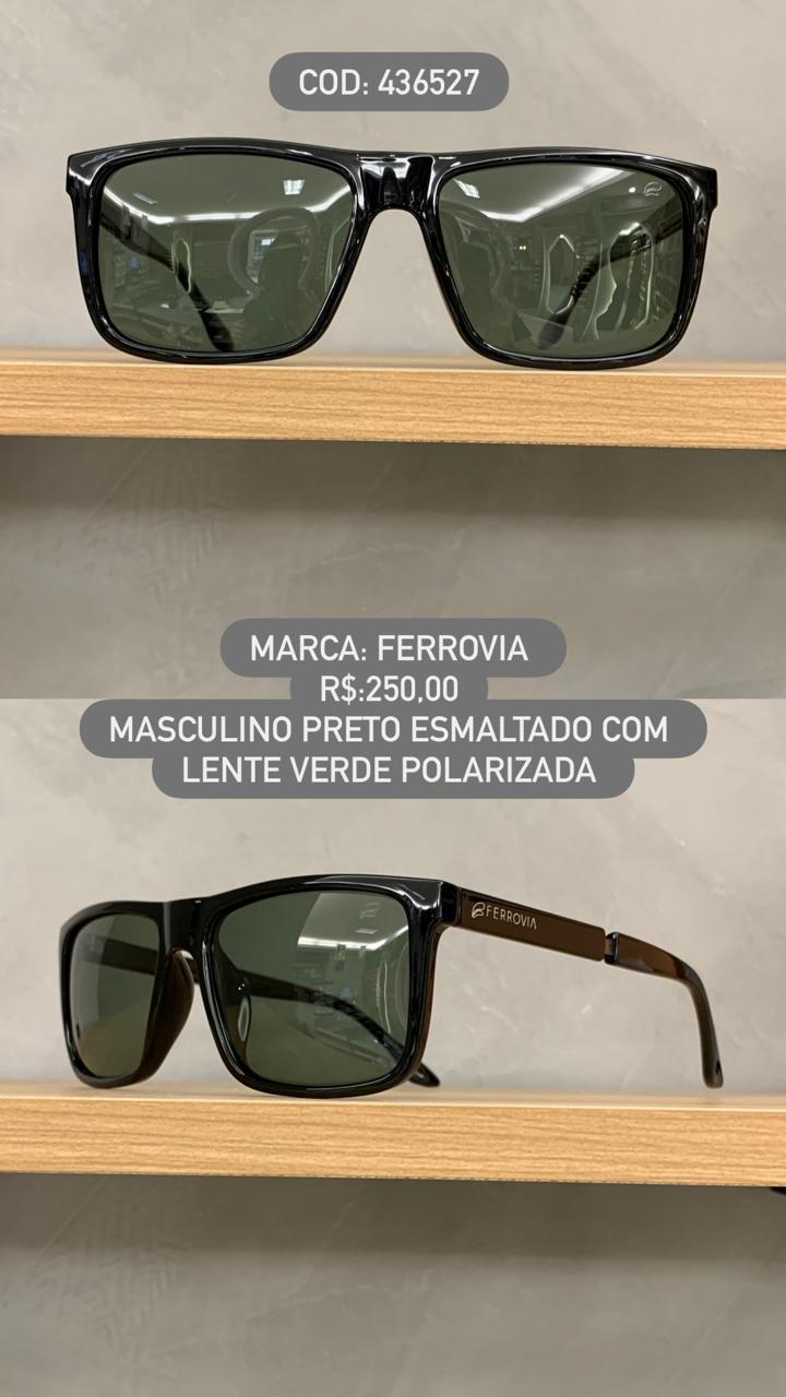 Óculos de Sol Ferrovia Masculino Preto Esmaltado com lente Verde Polarizada em Acetato 436527