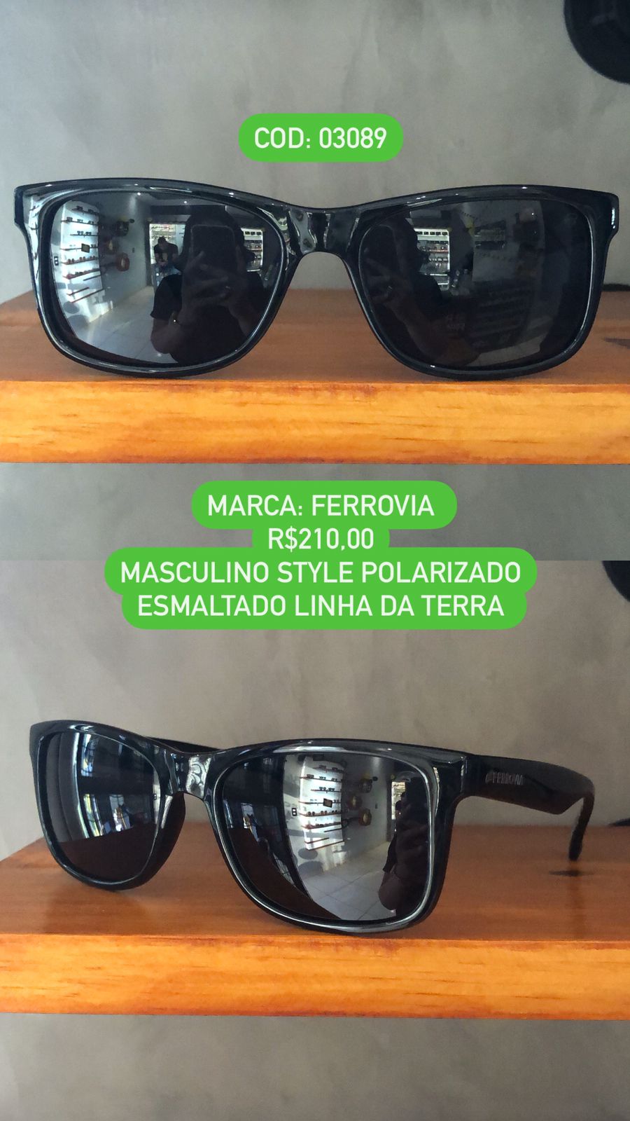 Óculos de Sol Ferrovia Masculino Preto Esmaltado Quadrado Lente Preta Acetato Polarizado Linha da Terra Feito a Mão 03089