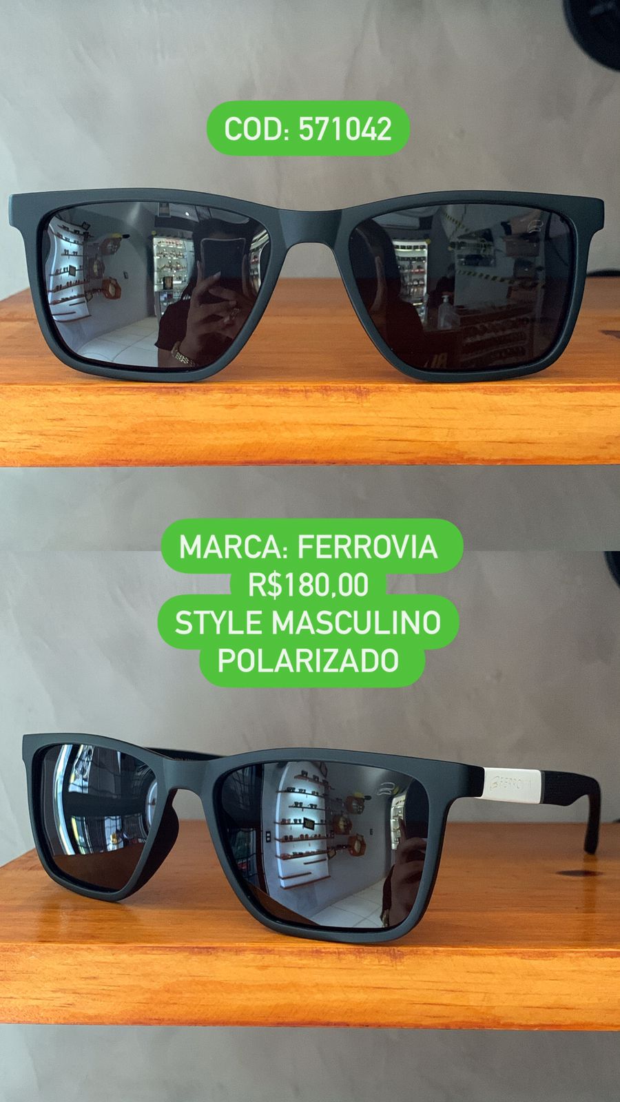 Óculos de Sol Ferrovia Masculino Preto Fosco com Branco Style Quadrado Acetato Lente Preta Polarizado 571042