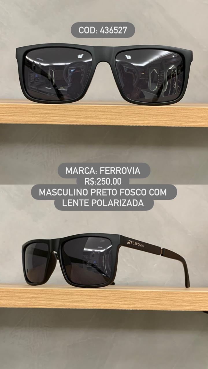 Óculos de Sol Ferrovia Masculino Preto Fosco com lente Polarizada em Acetato 436527
