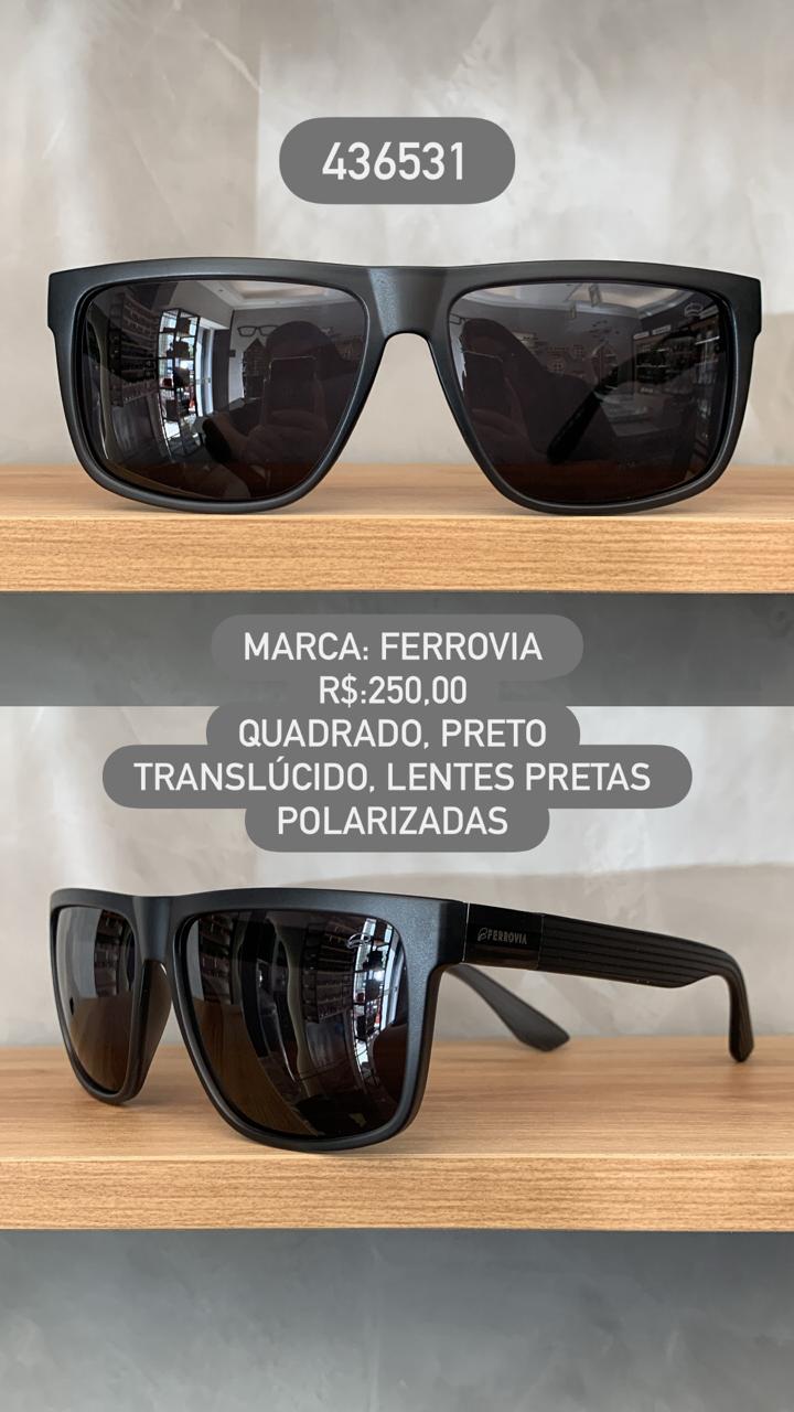 Óculos de Sol Ferrovia Masculino Preto Fosco com lente Polarizada em Acetato 436531