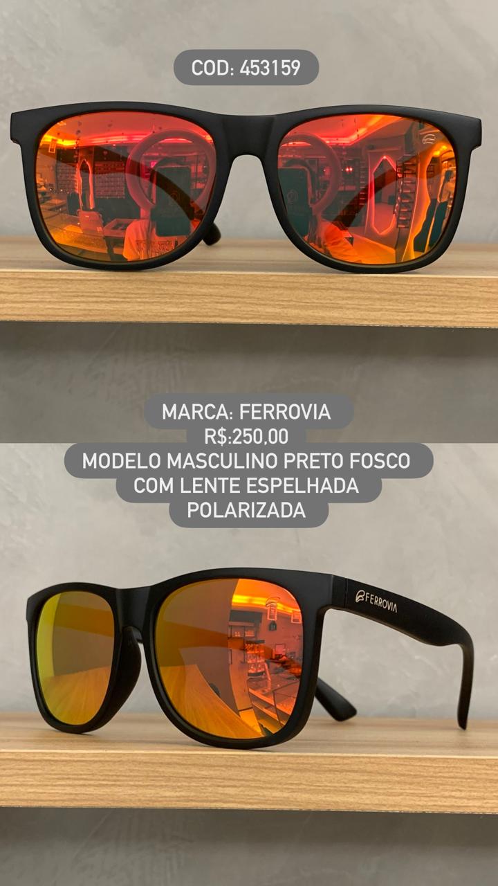 Óculos de Sol Ferrovia Masculino Preto Fosco Flexível Quadrado Lente Espelhada Polarizado em Acetato 453159