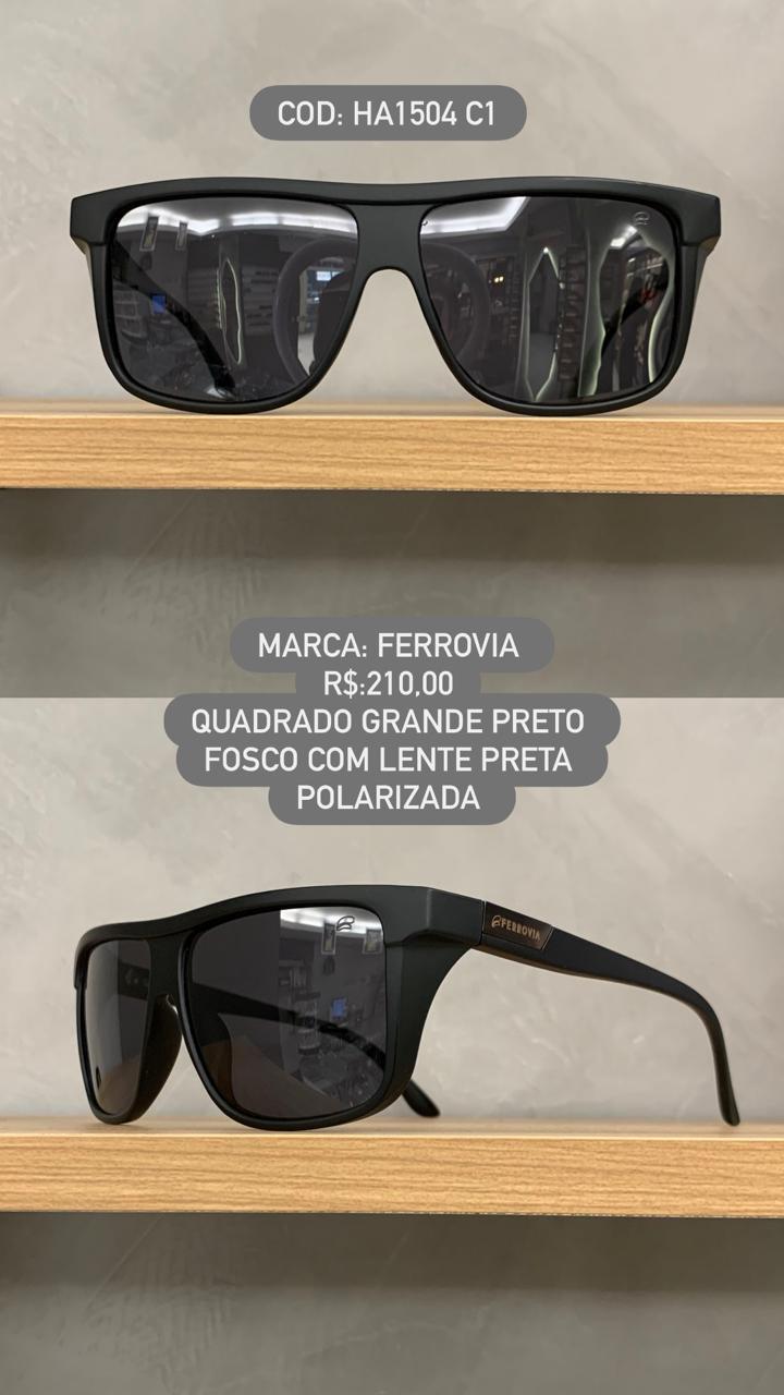 Óculos de Sol Ferrovia Masculino Preto Fosco Grande com Lente Polarizada em Acetato HA1504 C1