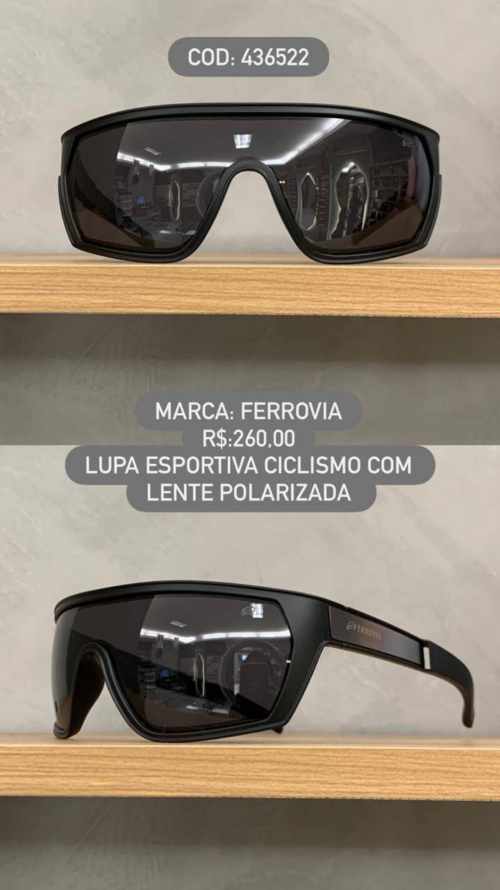 Óculos de Sol Ferrovia Masculino Preto Fosco Lupa Esportiva Ciclismo Lente Preta Polarizada em Acetato 436522