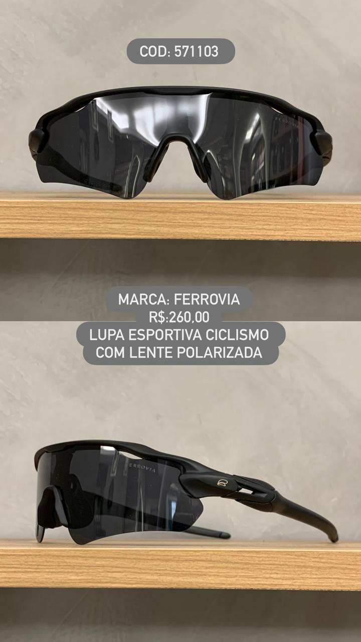 Óculos de Sol Ferrovia Masculino Preto Fosco Lupa Esportiva Ciclismo Lente Preta Polarizada em Acetato 571103