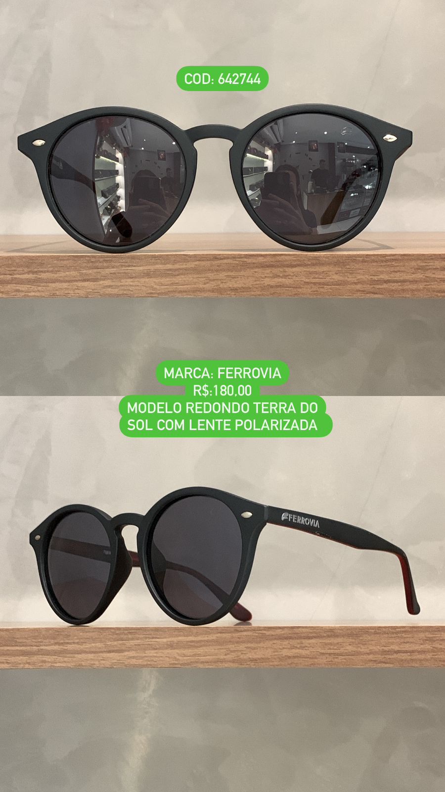 Óculos de Sol Ferrovia Masculino Preto Fosco Redondo Acetato Polarizado Terra do Sol 642744