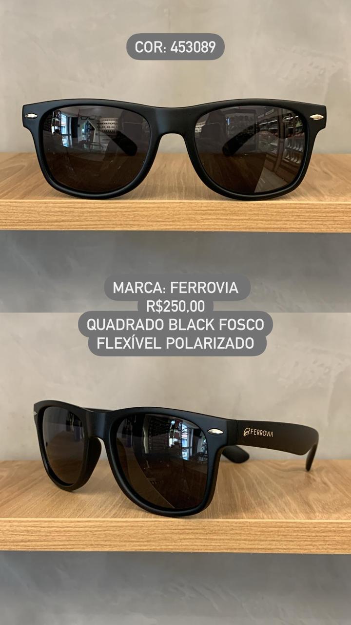 Óculos de Sol Ferrovia Masculino Preto Fosco Style com Lente Preta Flexível Polarizado em Acetato 453089