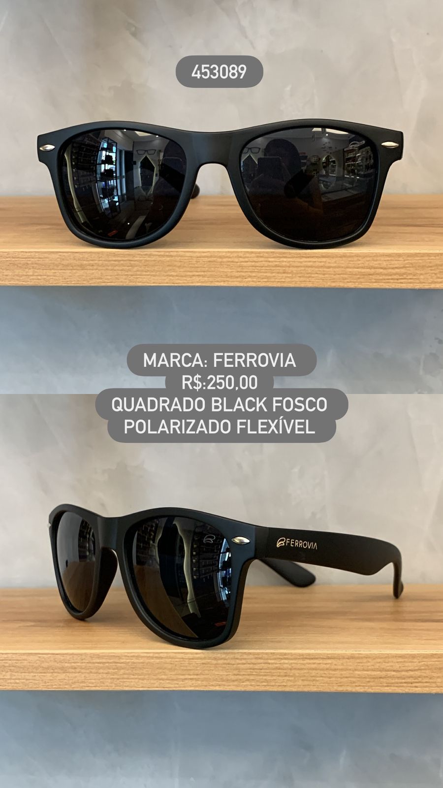 Óculos de Sol Ferrovia Masculino Preto Fosco Style com Lente Preta Flexível Polarizado em Acetato 453089
