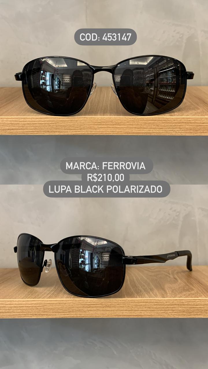 Óculos de Sol Ferrovia Masculino Preto Lupa Lente Preta Metal Polarizado 453147
