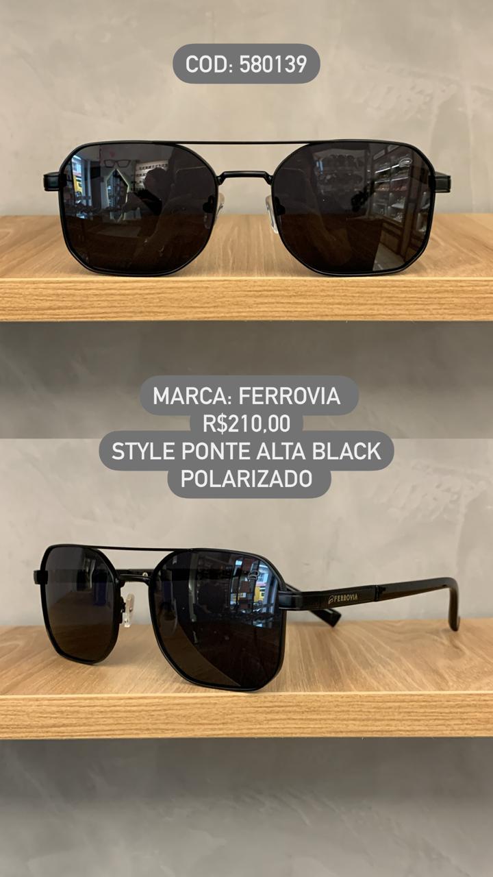 Óculos de Sol Ferrovia Masculino Preto Style Ponte Alta Polarizado em Metal 580139