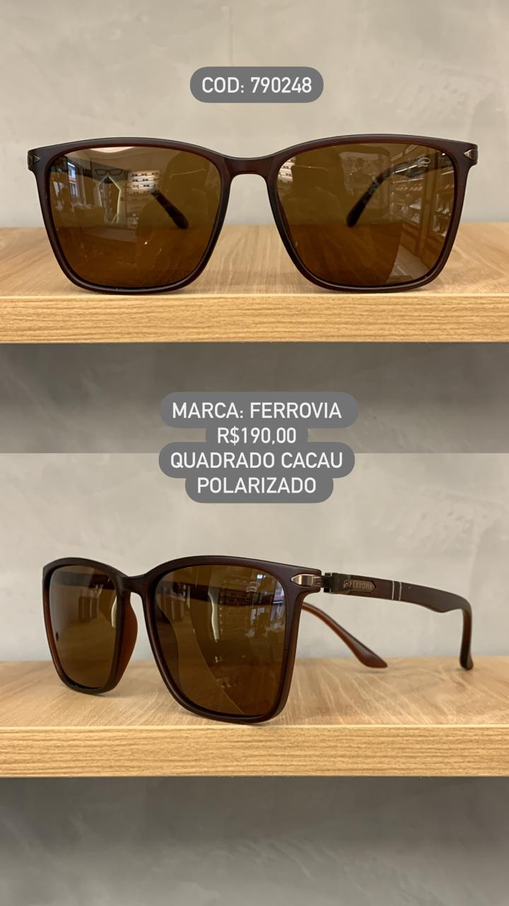 Óculos de Sol Ferrovia Masculino Quadrado Cacau Marrom em Acetato Polarizado 790248