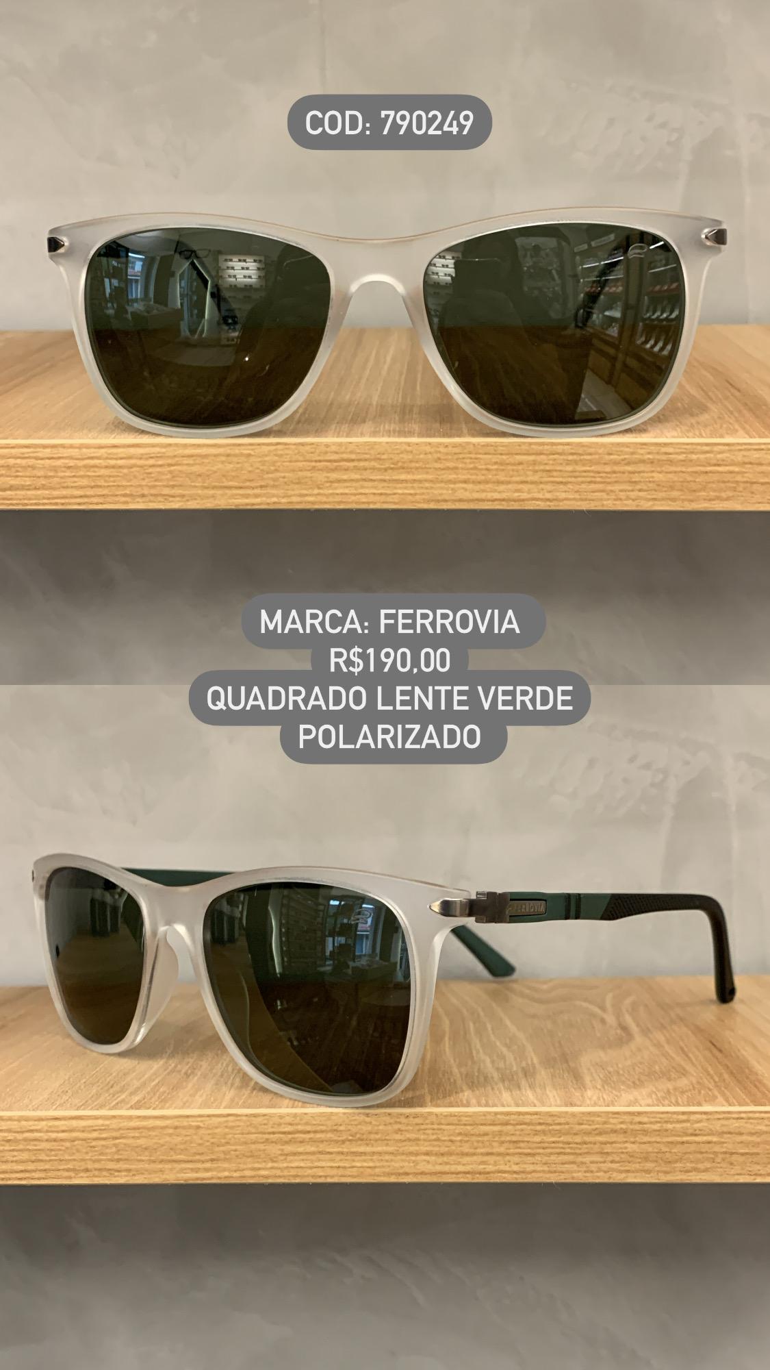 Óculos de Sol Ferrovia Masculino Quadrado Lente Verde em Acetato Polarizado 790249