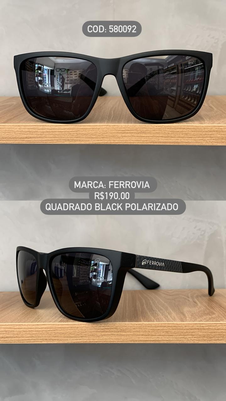 Óculos de Sol Ferrovia Masculino Quadrado Preto em Acetato Polarizado 580092