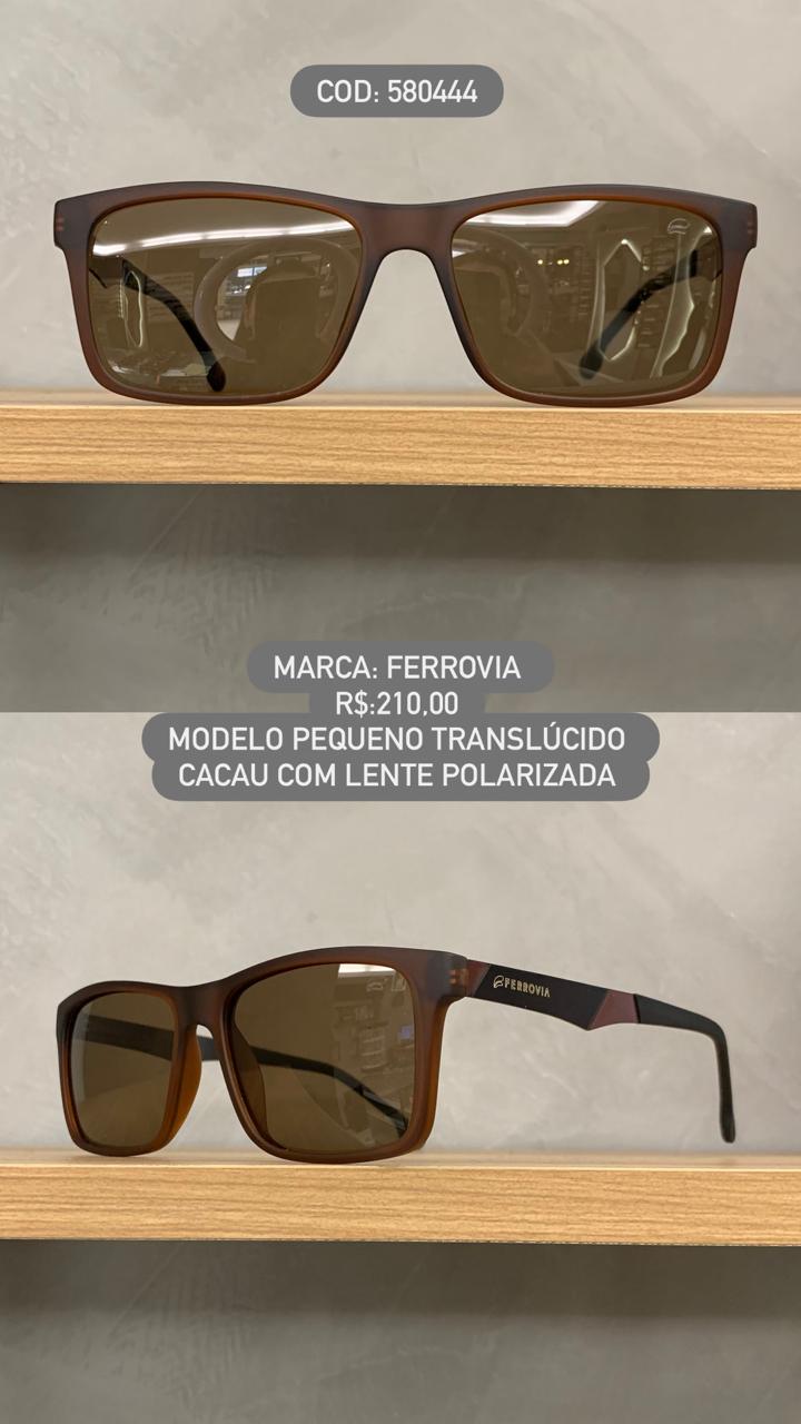 Óculos de Sol Ferrovia Masculino Translucido Cacau Quadrado Lente Polarizado em Acetato 580444