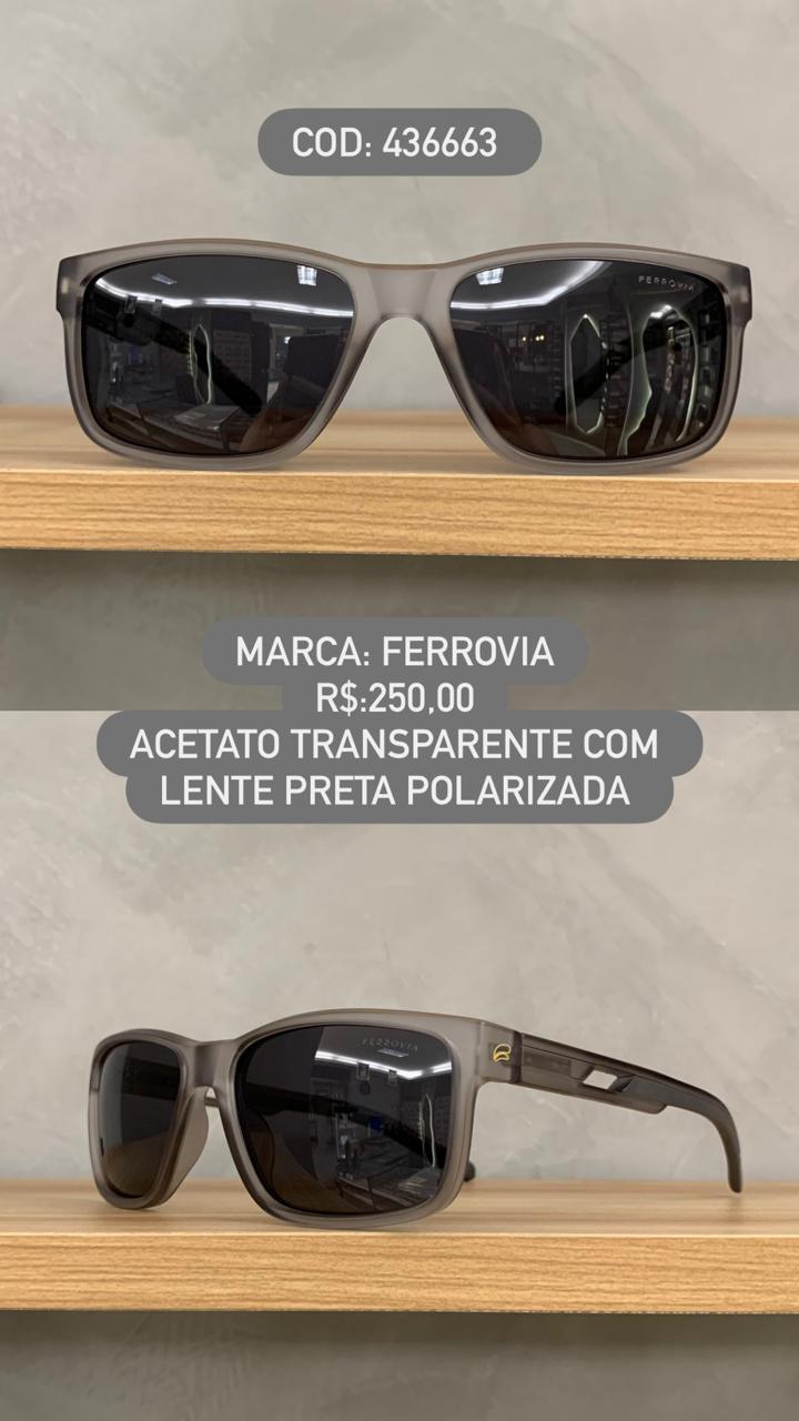 Óculos de Sol Ferrovia Masculino Translucido Cinza Fosco com Lentes Pretas Polarizadas em Acetato 436663