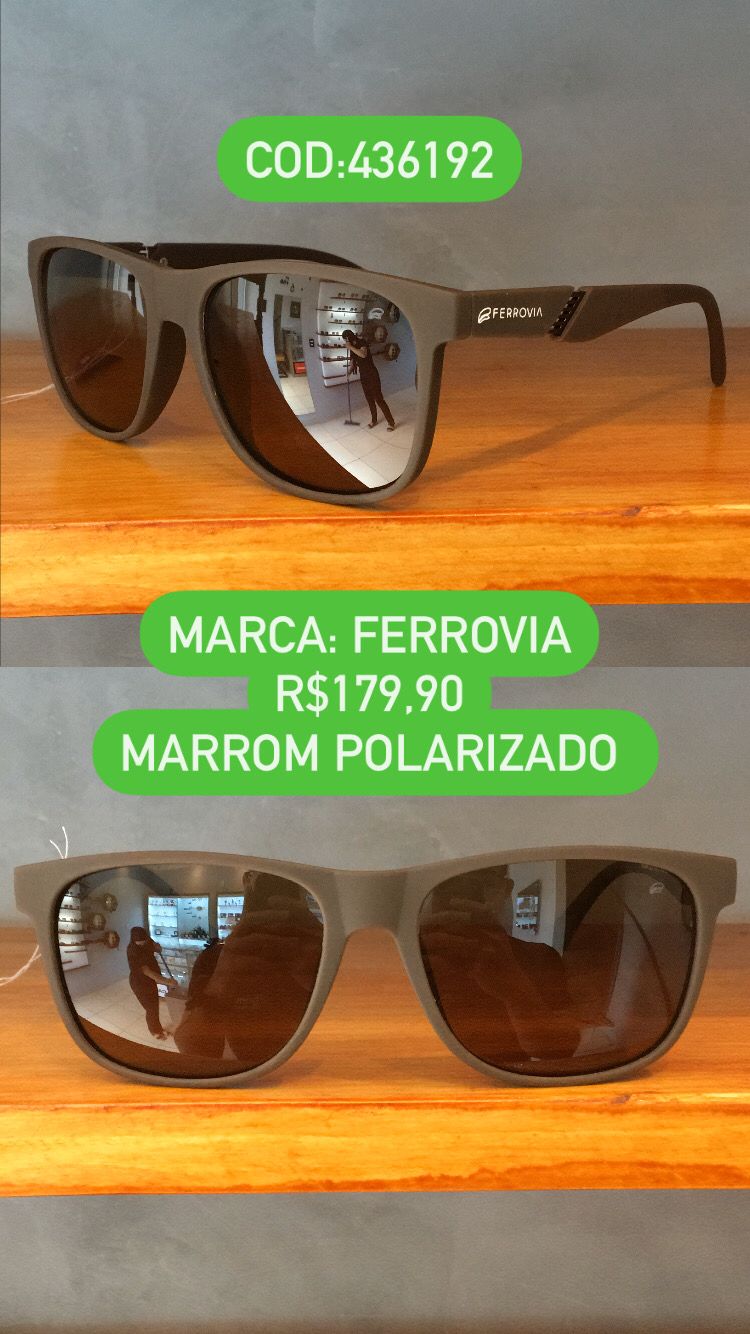 Óculos de Sol Masculino Polarizado Quadrado Marrom Acetato Ferrovia - 436192