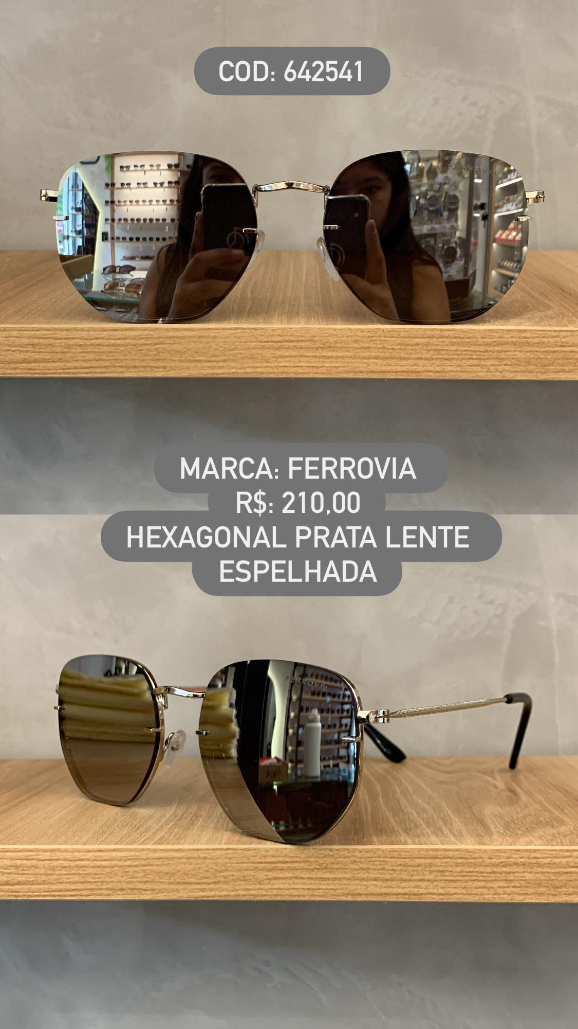 Óculos de Sol Ferrovia Unissex Prateado Hexagonal com Lente Espelhada Metal 642541