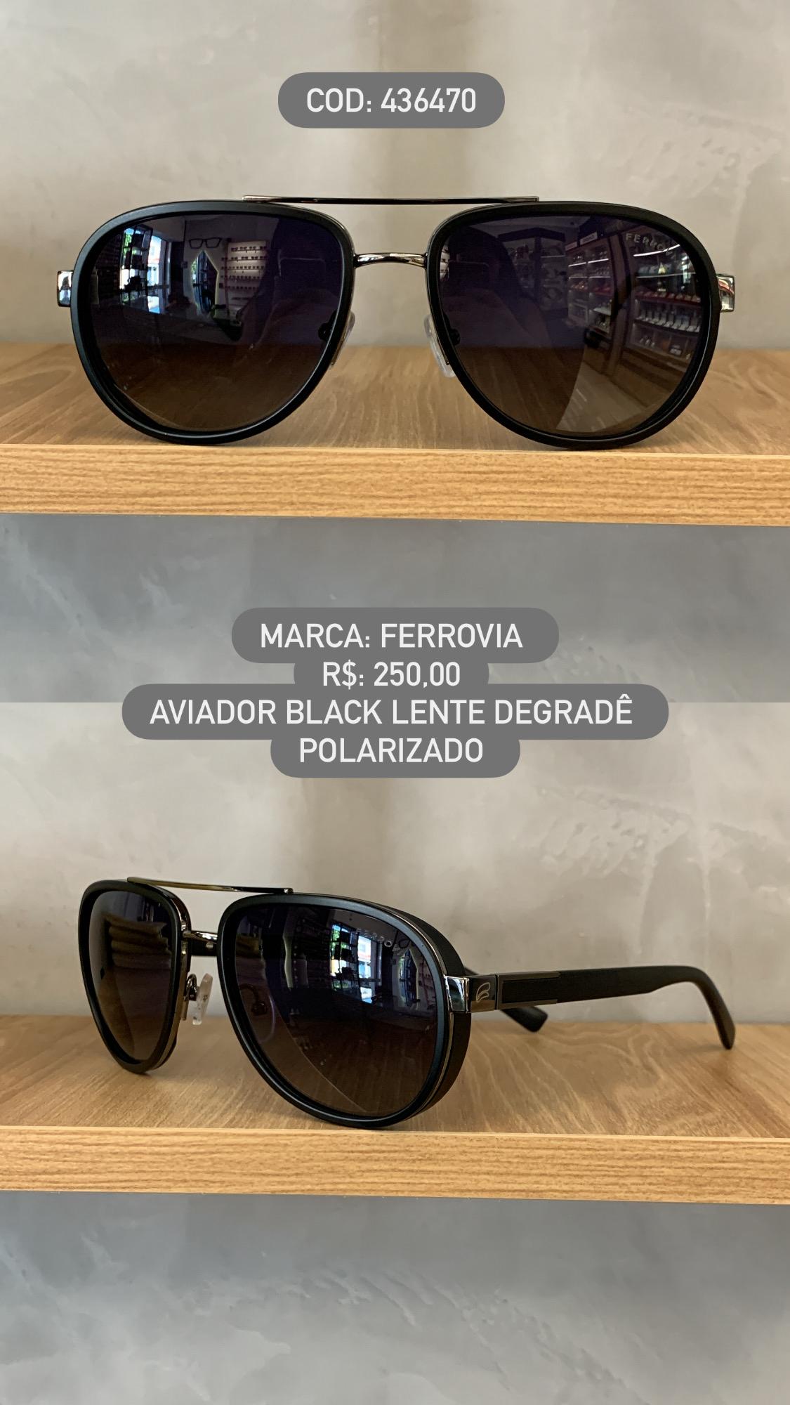 Óculos de Sol Ferrovia Preto Aviador Ponte Alta com Lente Degradê Polarizada 436470