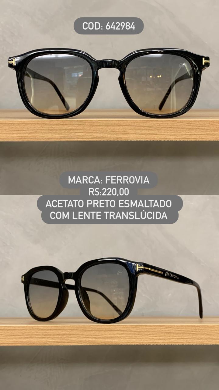 Óculos de Sol Ferrovia Preto Esmaltado com Lente Translúcida Degrade em Acetato 642984
