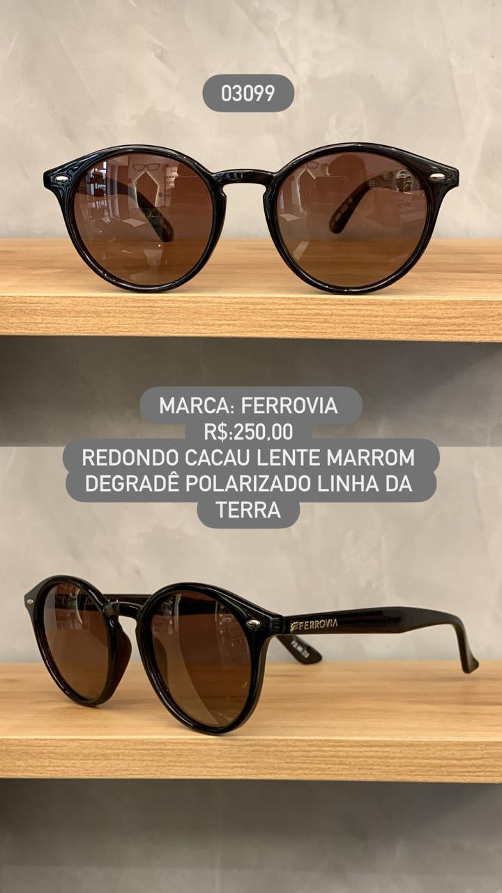 Óculos de Sol Ferrovia Marrom Esmaltado Redondo com Lente Degrade Linha da Terra Feito a Mão Polarizado em Acetato 03099